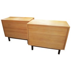 Pair of 1950's Solid Sycamore Three Drawer Chests