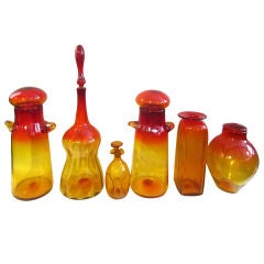 Collection of Six Blenko Amberine Bottles