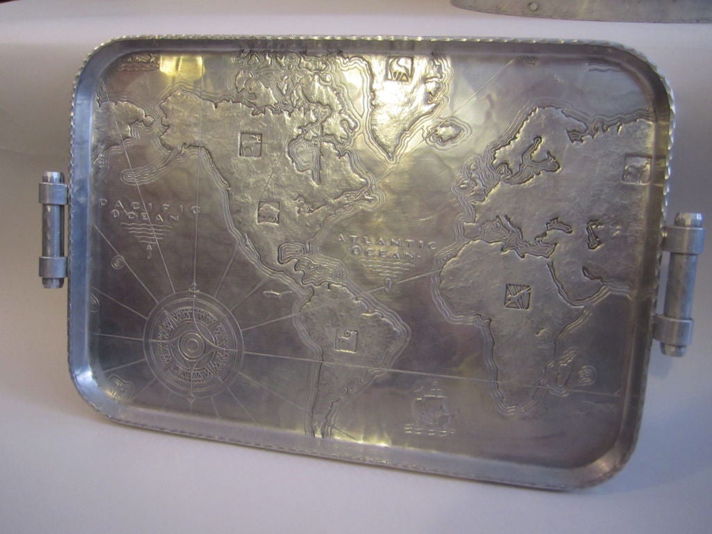 Mid-20th Century Set of Five of the Iconic Arthur Armour World Map Aluminum