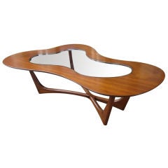 Walnut  and Glass Biomorphic Coffee Table