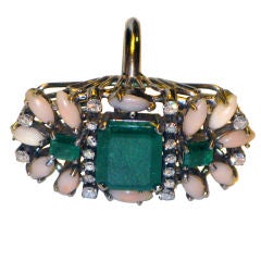Platinum, Emerald, Diamonds, and coral Ring