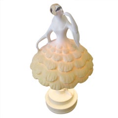 French Porcelain Bisque Boudoir Lamp Of Bloomer Girl