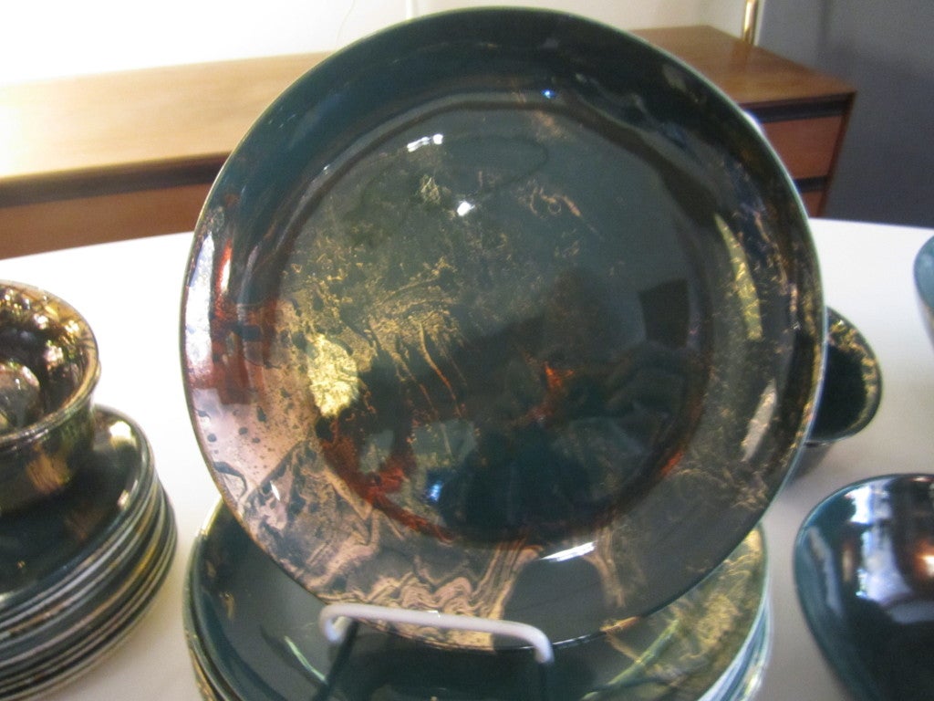 Service for 12 by Sasha Brastoff in Rare Green with Gold Swirl