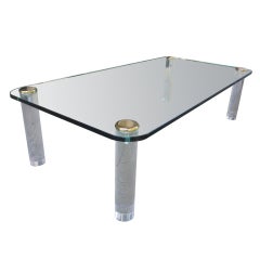 Large Glass Brass and Lucite Coffee Table in the Style of Pace