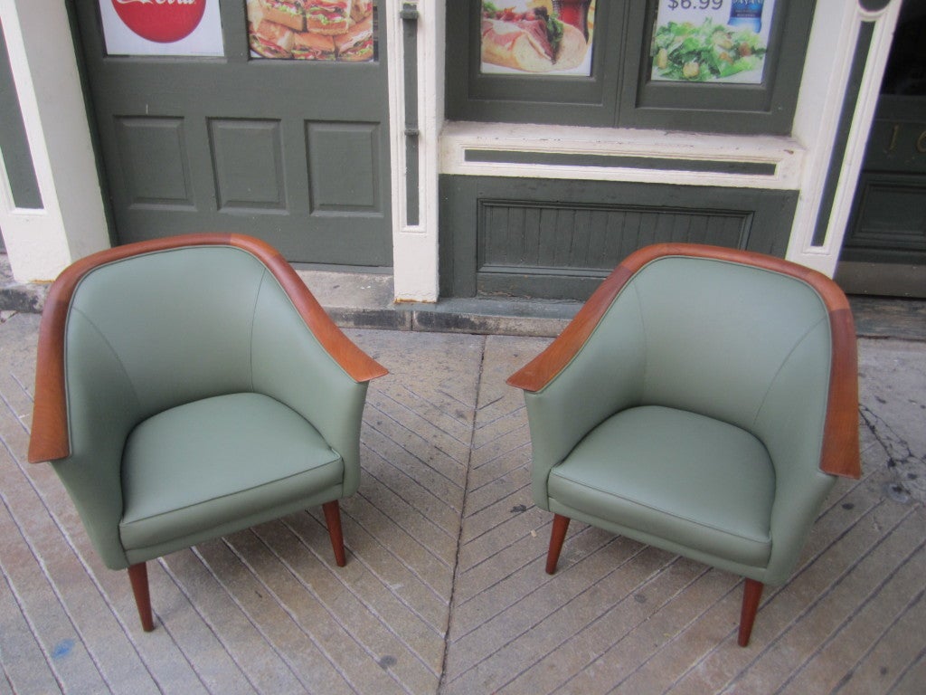 Pair of Danish Teak and Leather Arm Chairs 2