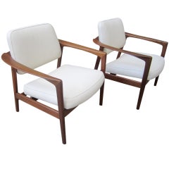 Pair of Walnut Framed Arm Chairs by Dux