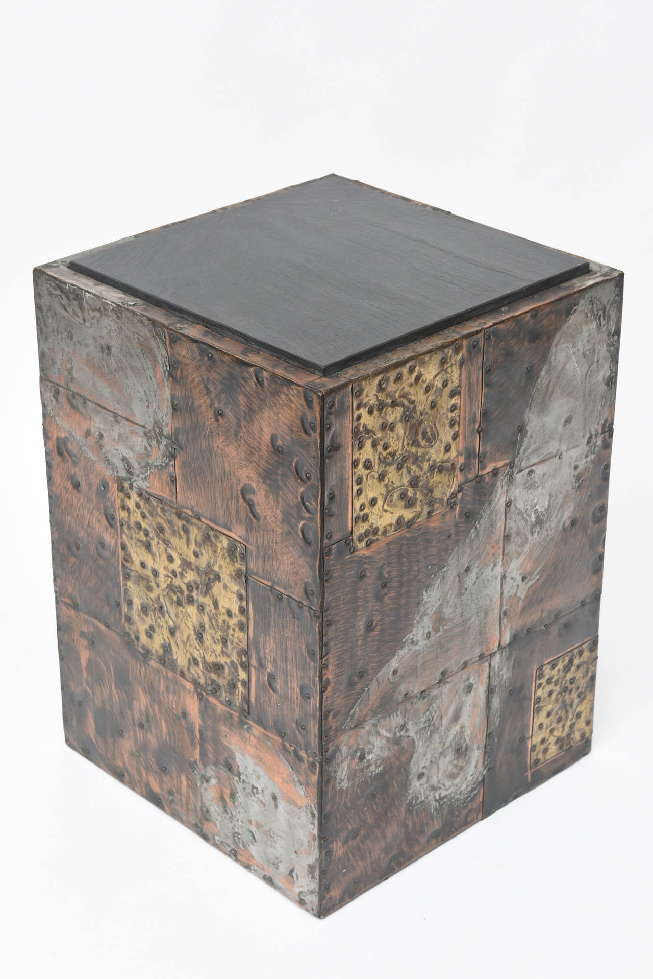 Patinated Paul Evans Patchwork Side Table