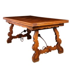 French Parquet-Top Trestle Table With Extensions