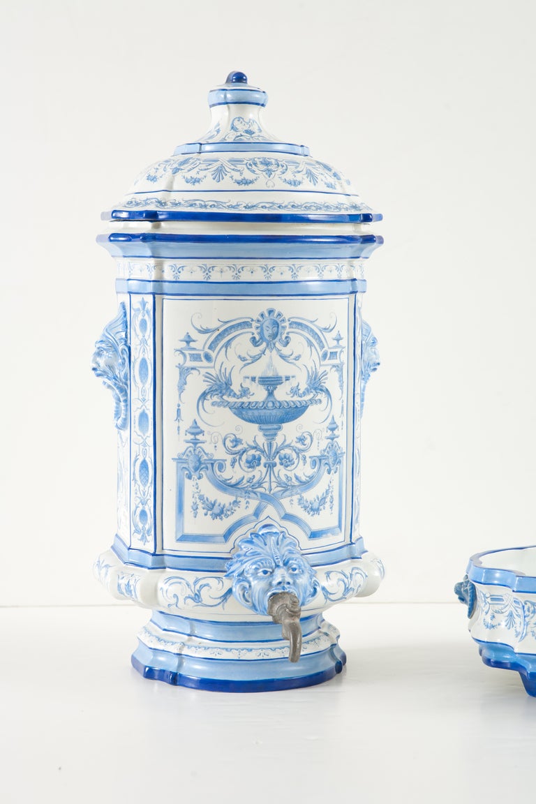 French Antique Gien Faience Wall Lavabo In Excellent Condition In Coral Gables, FL
