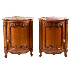 Pair Of French Antique Carved Walnut "Encoignure" Corner Cabinets