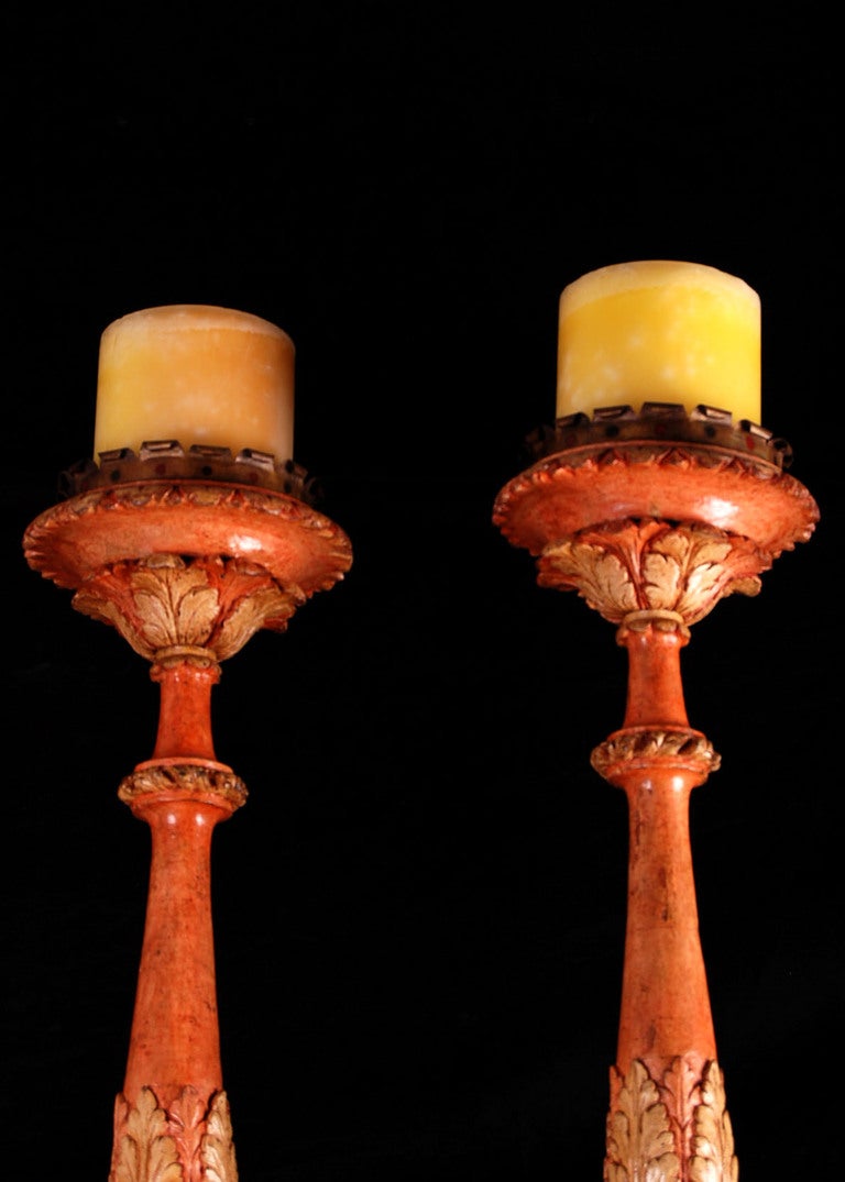 Pair Of Italian Antique Painted Processional Torchieres