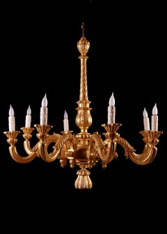 Beautiful Italian Antique Giltwood 8-light Chandelier