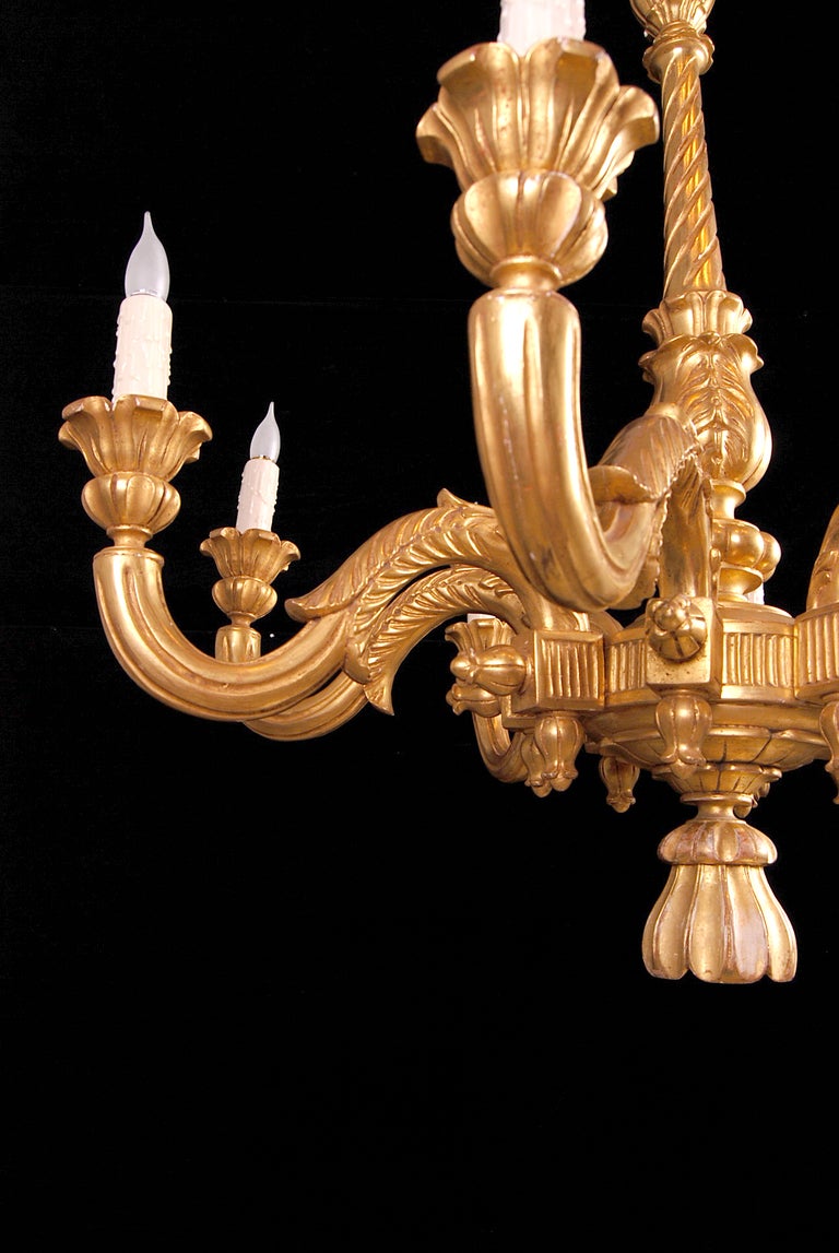 Beautiful Italian Antique Giltwood 8-light Chandelier