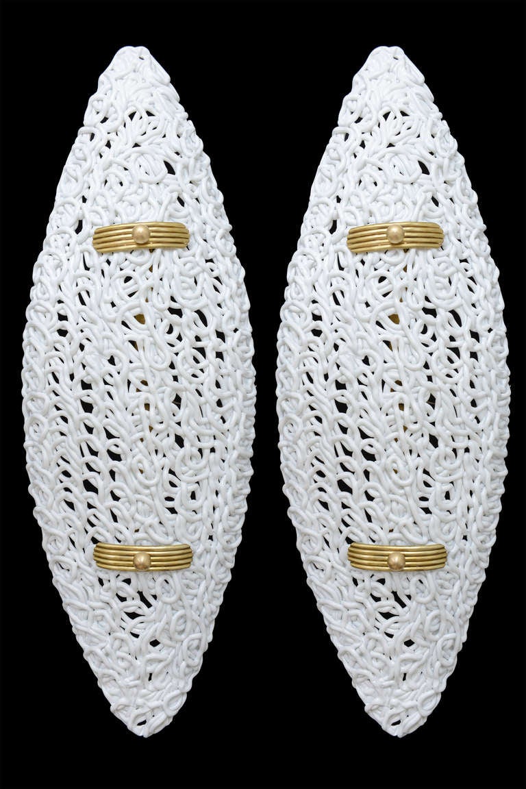 Pair of  Exceptionally Large Italian Murano Milk Glass Sconces
