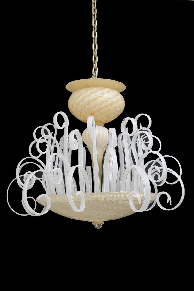Italian Murano Scrolling Milk Glass Chandelier