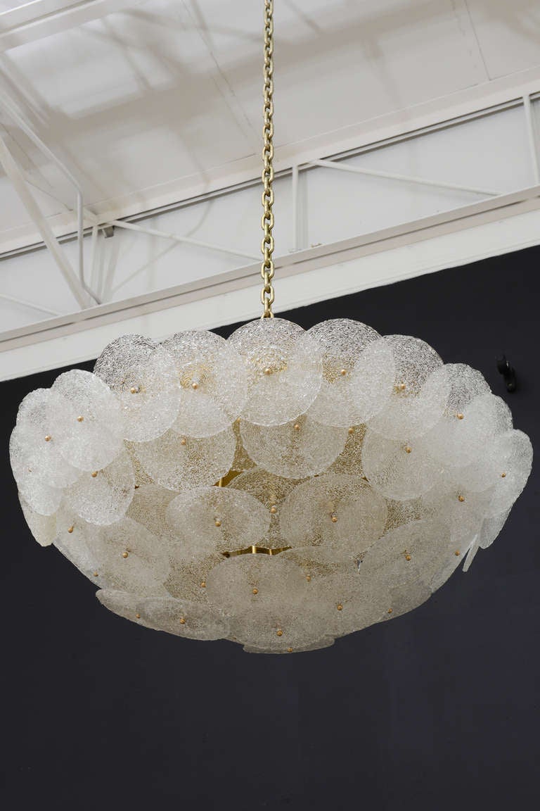 Pair of Italian Design Textured Glass Disk Flush Mount Light Fixture In Excellent Condition For Sale In Coral Gables, FL