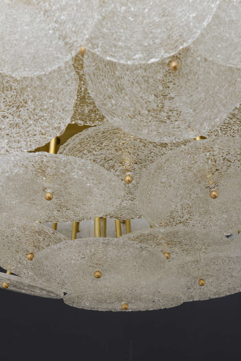Late 20th Century Pair of Italian Design Textured Glass Disk Flush Mount Light Fixture For Sale