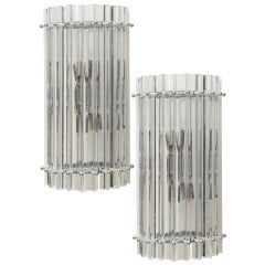 Pair Of Vintage Italian Triangular Glass Prisms Sconces