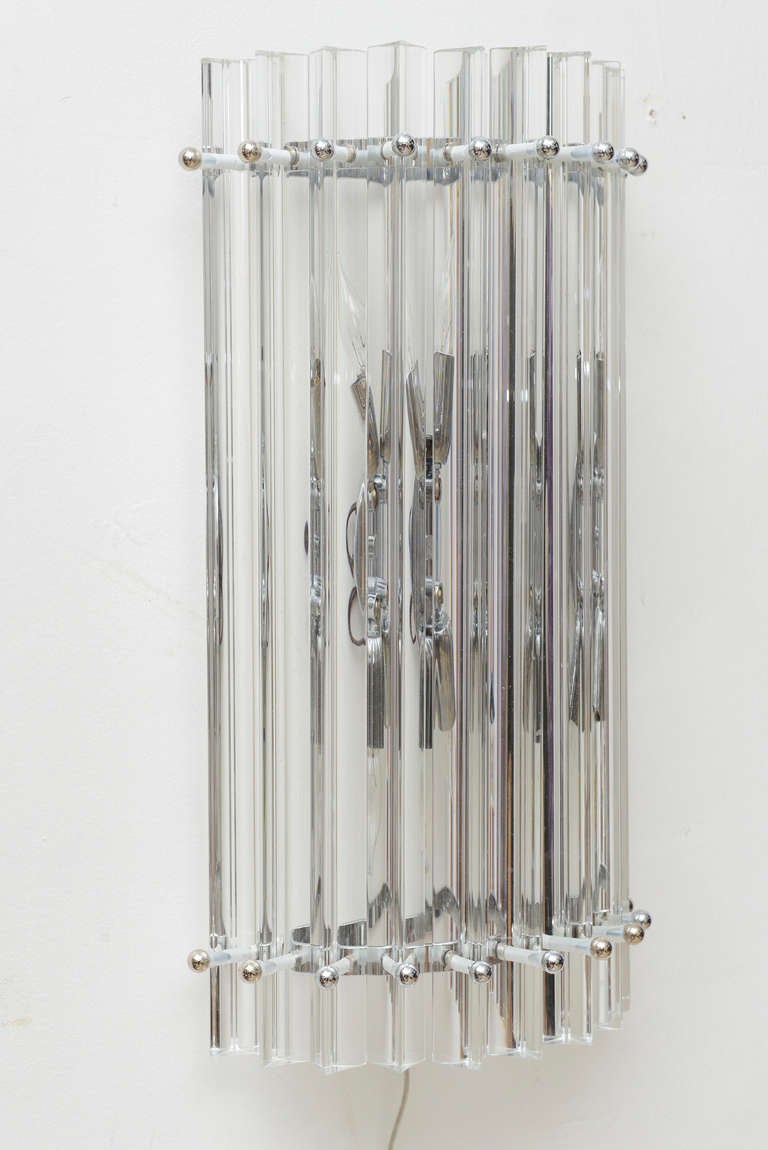 Pair Of Vintage Italian Triangular Glass Prisms Sconces