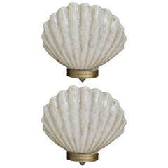 Pair of Italian Murano Glass Large Clam Shell Sconces