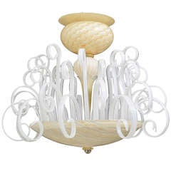 Italian Murano Scrolling Milk Glass Chandelier
