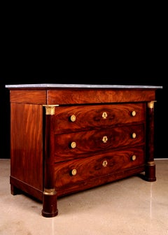 French Antique Empire Period Mahogany Marbletop Commode