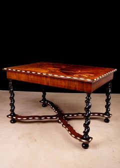 Flemish Baroque Style Ivory-Inlaid and Fruitwood Marquetry and Ebonized Table