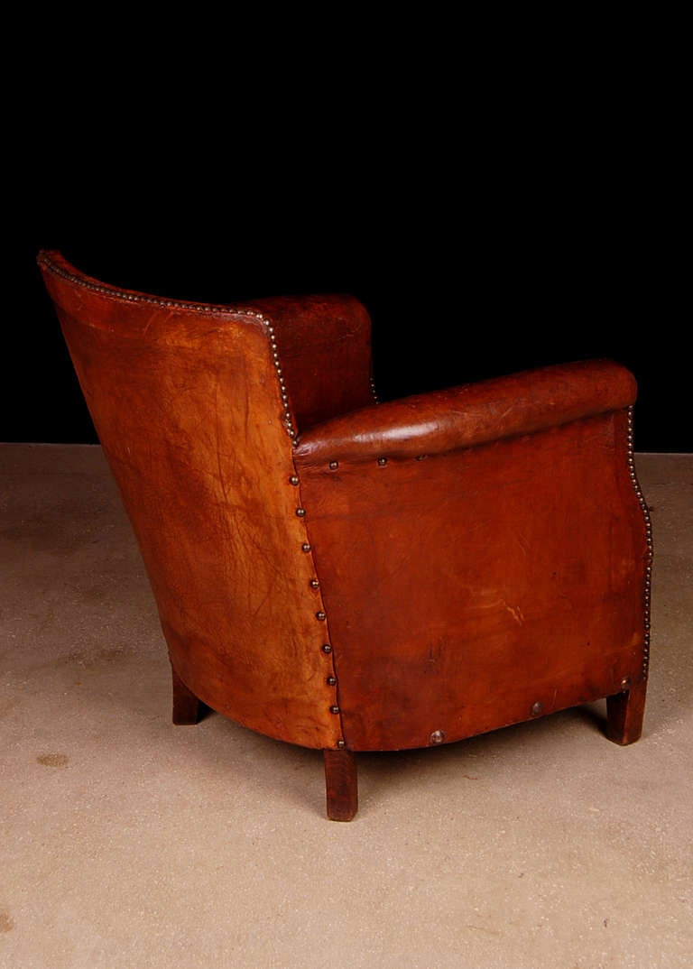 French Vintage Leather Club Chair For Sale at 1stDibs