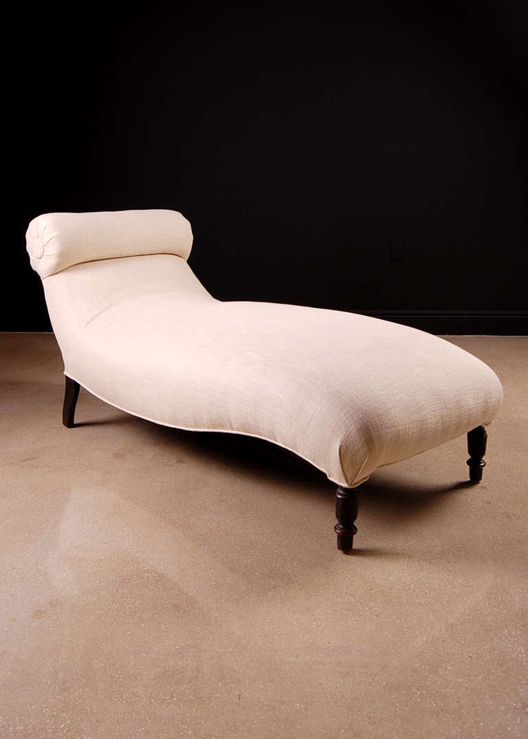 French Antique Napoleon III Period Undulating Chaise Longue. Newly reupholstered.