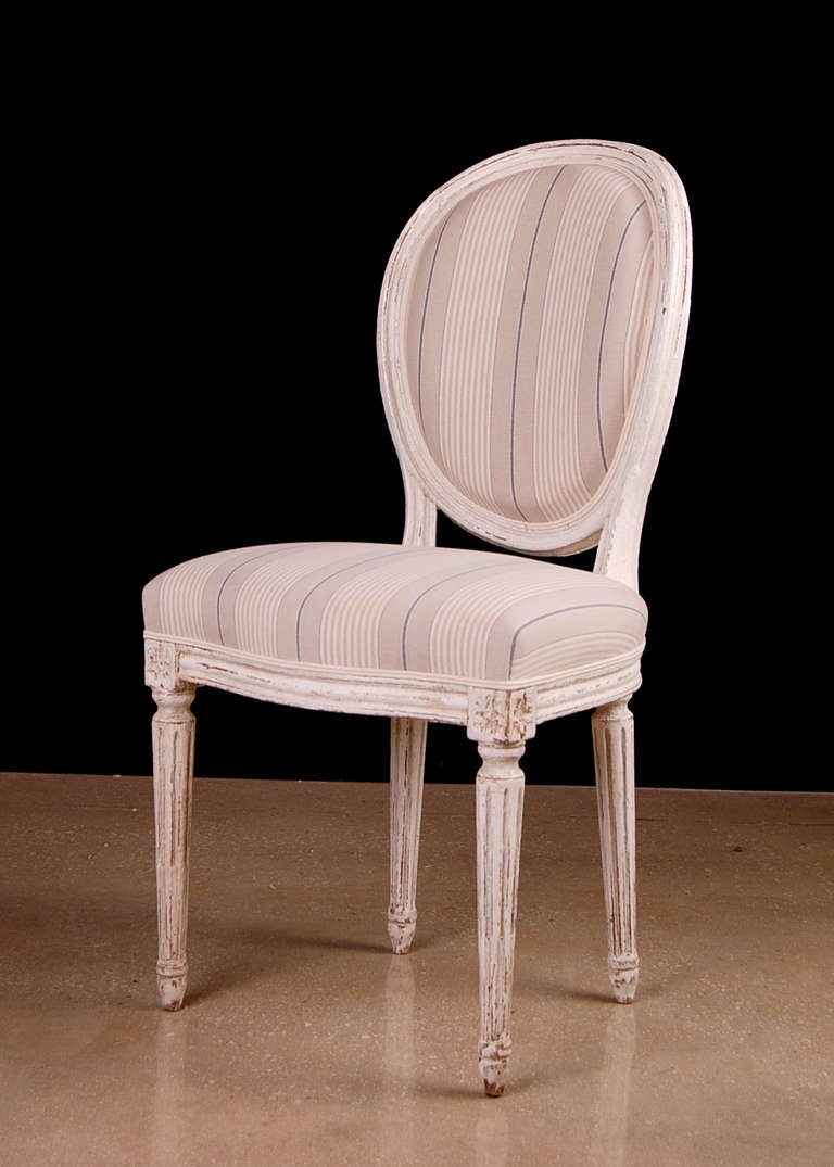 Set of 8 French Antique Louis XVI-style Painted Dining Chairs