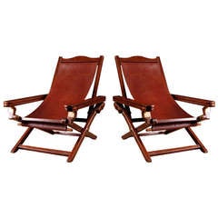 Pair of English Colonial Campaign Folding Lounge Chairs