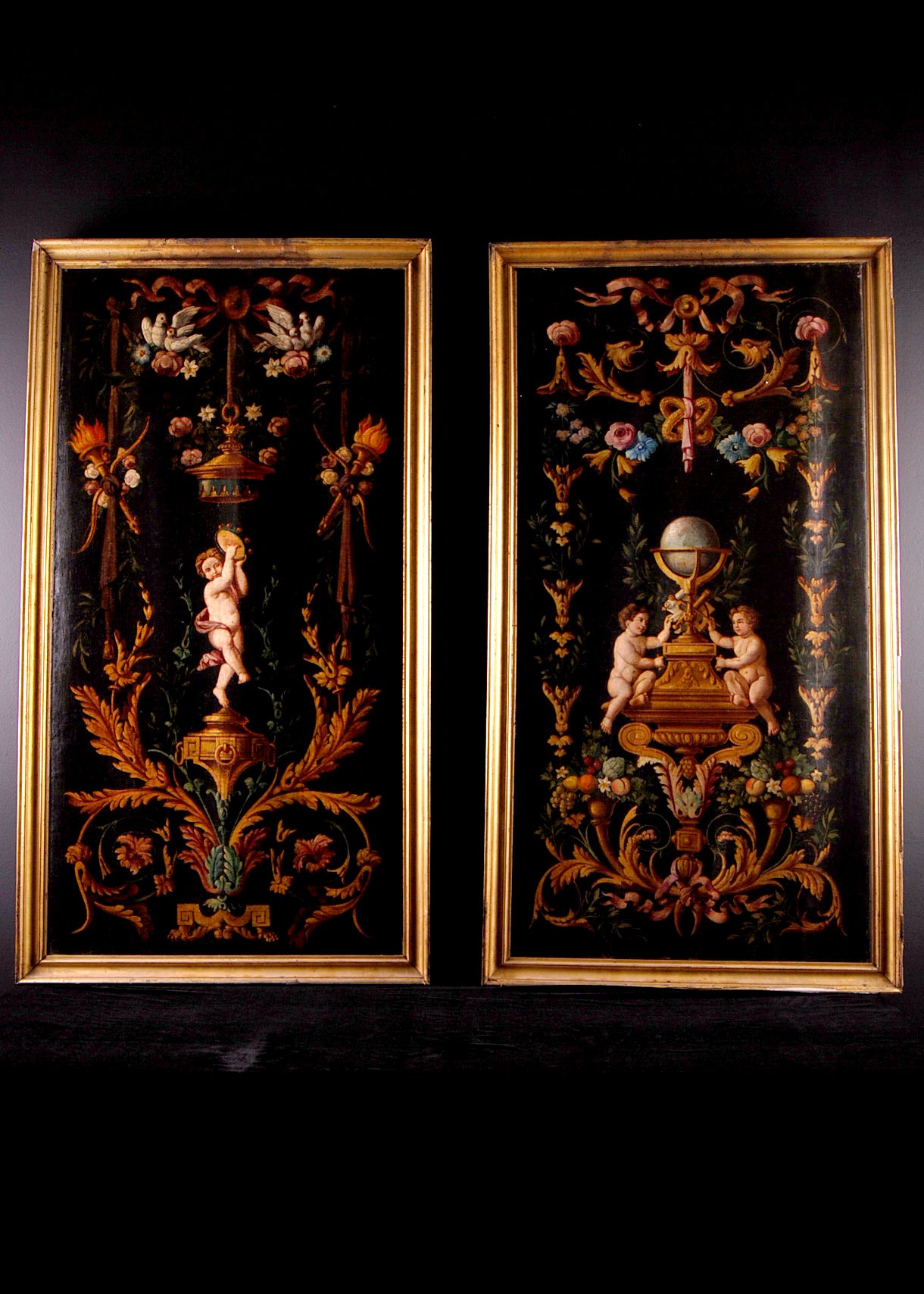 Pair of French 18th Century Painted Panels from a Hotel Particulier in Lyon For Sale