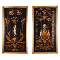 Pair of French 18th Century Painted Panels from a Hotel Particulier in Lyon