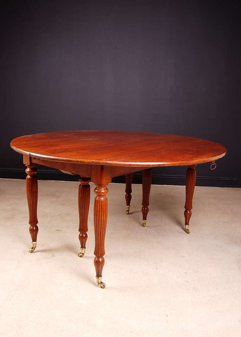 French Antique Louis Philippe Turned Leg Walnut Dining Table with Extensions