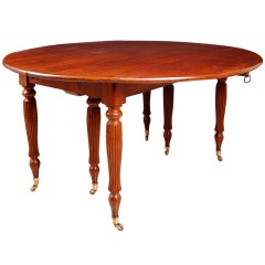 French Antique Louis Philippe Turned Leg Walnut Dining Table with Extensions