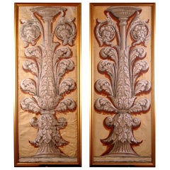 Pair of Framed 18th Century Italian Acanthus Scrolls Painted Paper Panels