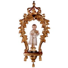 Italian Antique Giltwood Pendant with Infant Jesus Statue