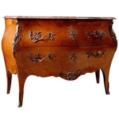 French Antique Louis XV style Marquetry Commode with Marbletop