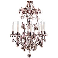 French Antique Iron Chandelier with Clear and Amethyst Fruit Crystals