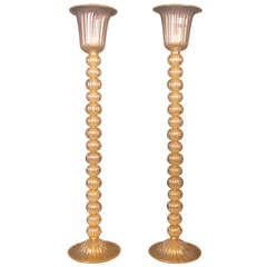 Pair of Italian Design Murano Glass Torchieres or Floor Lamps