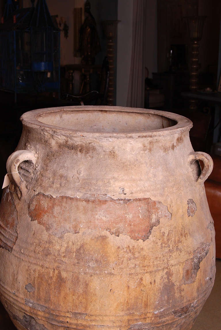 Greek Antique Three-Handled Terracotta Pot In Excellent Condition For Sale In Coral Gables, FL