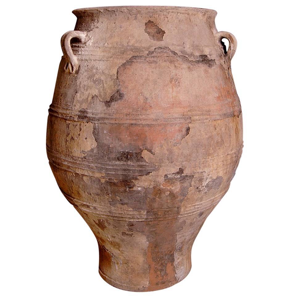Greek Antique Three-Handled Terracotta Pot For Sale