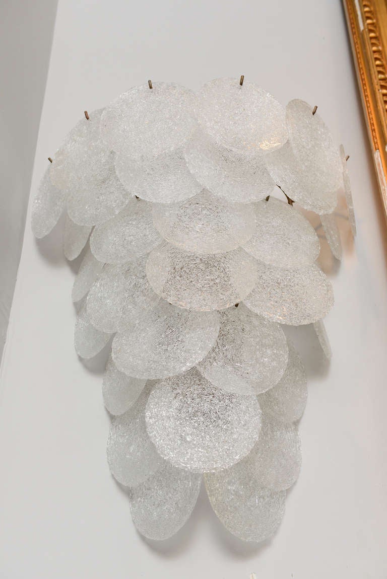 Pair of Italian Murano Glass Disk Sconces by Aureliano Toso, circa 1970