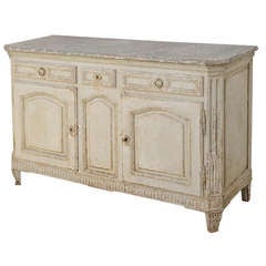 French Antique Painted Two-door Buffet with Faux Marble Painted Top