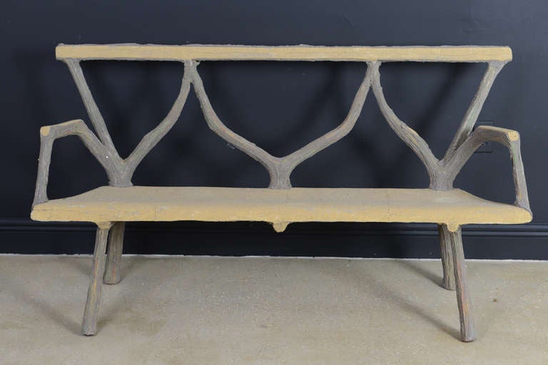French Vintage Faux Bois Bench