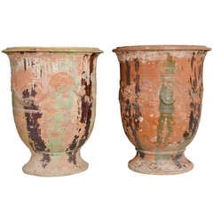 Set Of 2 French Antique Terracotta Anduze Jars 1850 And 1880