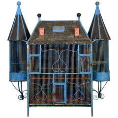 Charming French Antique Chateau Painted Iron Birdcage