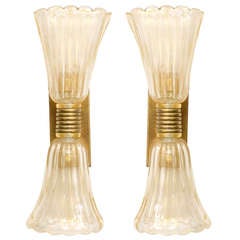 Pair Of Murano Gold Leaf Glass Sconces Attributed To Barovier & Toso