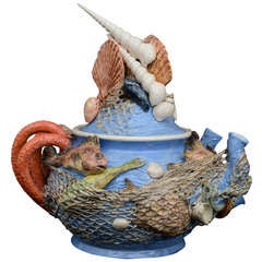 Sea Creatures Majolica Tea Pot By Christine Viennet