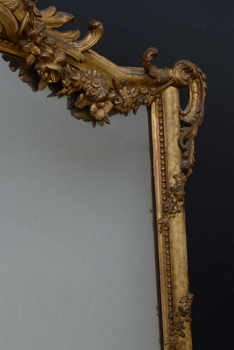 19th Century French Antique Louis XV Style Giltwood Mirror With Old Mercury Glass